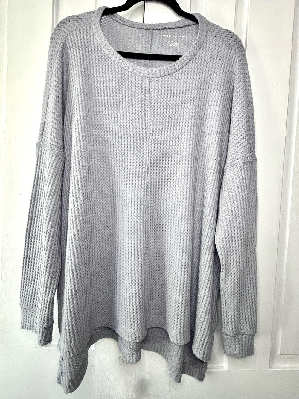 American Eagle Light Blue Waffle Knit Long Sleeve Top - XL